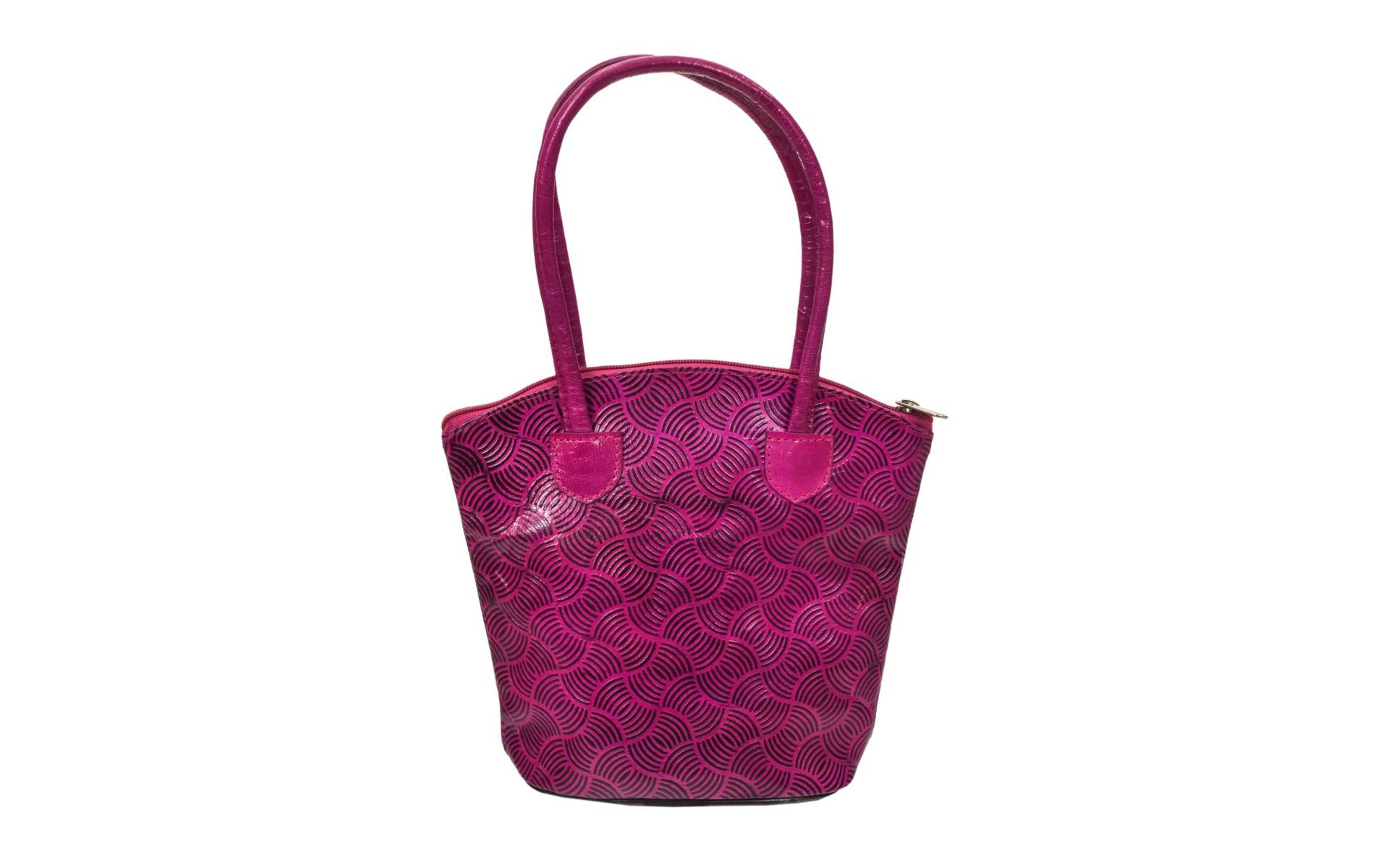 Kožená kabelka, ružová, ručne maľovaná koža, 24x22cm+14,5cm ucha