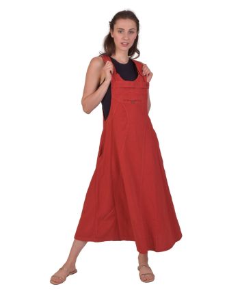 Šaty s trakmi, červené, midi dĺžka vrecká a gombíky