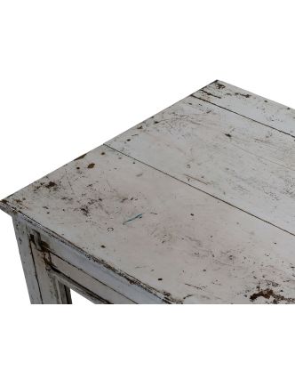 Presklená skrinka z teakového dreva, biela patina, 57x55x102cm