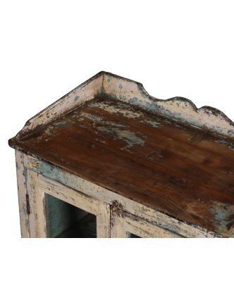 Presklená skrinka z teakového dreva, biela patina, 71x39x93cm