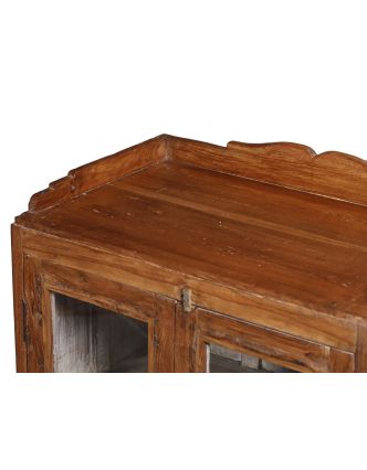 Presklená skriňa z teakového dreva, vo vnútri biela, 62x38x85cm