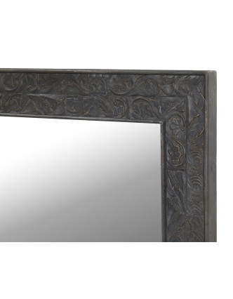 Zrkadlo v ráme z mangového dreva, ručné rezby, šedá patina, 92x4x124cm