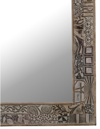 Zrkadlo v ráme z teakového dreva zdobené starými raznicami, 62x4x94cm