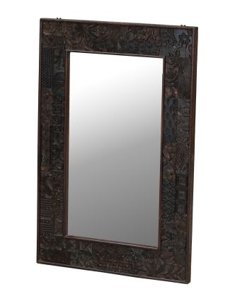 Zrkadlo v ráme z teakového dreva zdobené starými raznicami, 62x4x94cm