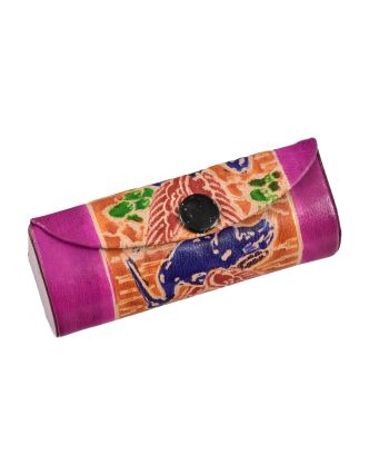 Krabička na rúž so zrkadielkom, fialová, ručne maľovaná koža, 8,5x3x3cm