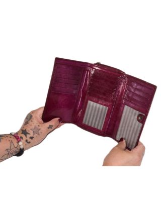 Peňaženka zapínaná na zips, slon, maľovaná koža, vínová 17x10cm