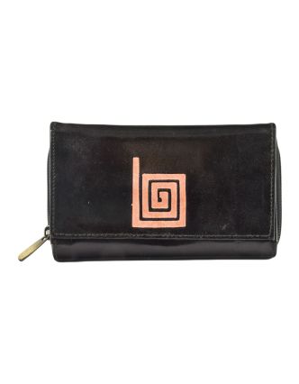 Peňaženka zapínaná na zips, špirála, maľovaná koža, čierna, 17x10cm