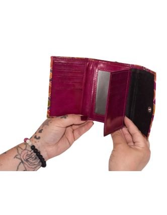 Peňaženka farebné kolieska maľovaná koža, ružová, 12,5x19cm