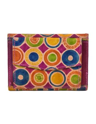 Peňaženka farebné kolieska maľovaná koža, ružová, 12,5x19cm