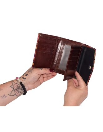 Peňaženka farebné kolieska maľovaná koža, hnedá, 12,5x19cm