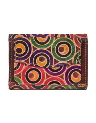 Peňaženka farebné kolieska maľovaná koža, hnedá, 12,5x19cm
