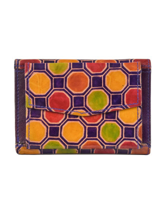 Peňaženka farebné plásty, maľovaná koža, fialová, 12,5x19cm