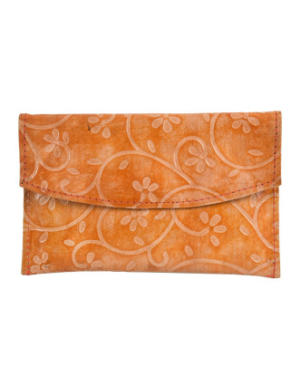 Peňaženka, sada 3ks (veľká + 2 malé) maľovaná koža, oranžová, 17,5x11cm
