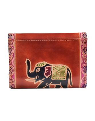 Peňaženka so slonom, ručne maľovaná koža, červená, 14,5x11cm