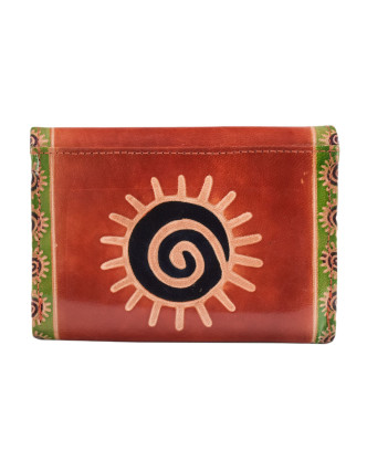 Peňaženka so slnkom, ručne maľovaná koža, oranžová, 14,5x11cm