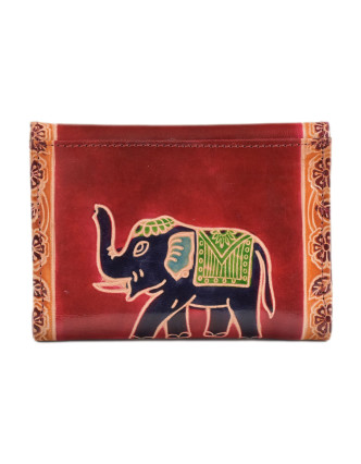 Peňaženka so slonom, ručne maľovaná koža, červená, 14,5x11cm