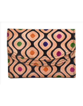 Peňaženka ručne maľovaná koža, farebné bodky, čierno-béžová, 14,5x11cm