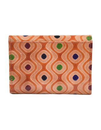 Peňaženka ručne maľovaná koža, farebné bodky, oranžová, 14,5x11cm