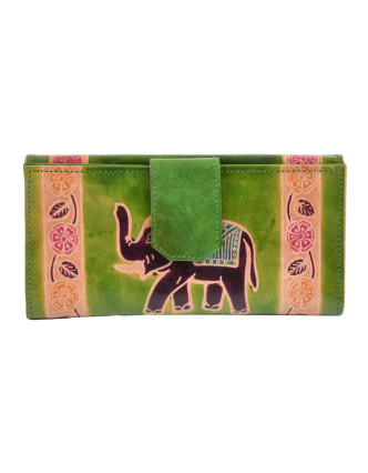 Peňaženka, Slon maľovaná koža, zelená, 9,5x19,5cm