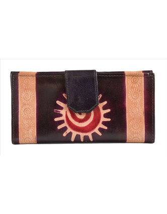 Peňaženka, Slnko maľovaná koža, hnedá, 9,5x19,5cm