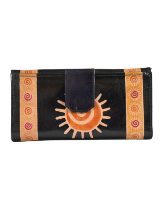 Peňaženka, Slnko maľovaná koža, čierna, 9,5x19,5cm