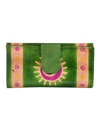 Peňaženka, Slnko maľovaná koža, zelená, 9,5x19,5cm