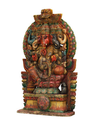 Ganéš, drevená ručne maľovaná socha, 105x30x178cm