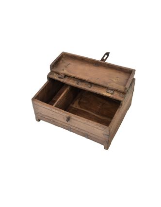 Starožitná drevená truhlička z teakového dreva, 29x24x14cm