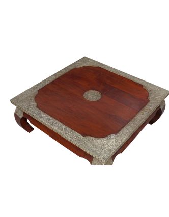 Konferenčný stolík z palisandrového dreva zdobený kovaním, 80x80x30cm