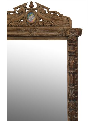 Zrkadlo v starom ráme z teakového dreva, ručne vyrezávanom, 100x14x177cm