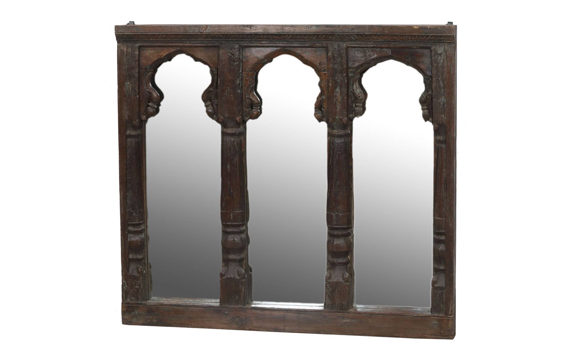 Zrkadlo v starom ráme z teakového dreva, ručne vyrezávanom, 140x11x126cm