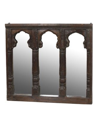 Zrkadlo v starom ráme z teakového dreva, ručne vyrezávanom, 140x11x126cm
