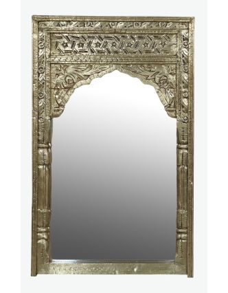 Zrkadlo vo ráme z mangového dreva zdobenom mosadzným kovaním, 78x11x123cm