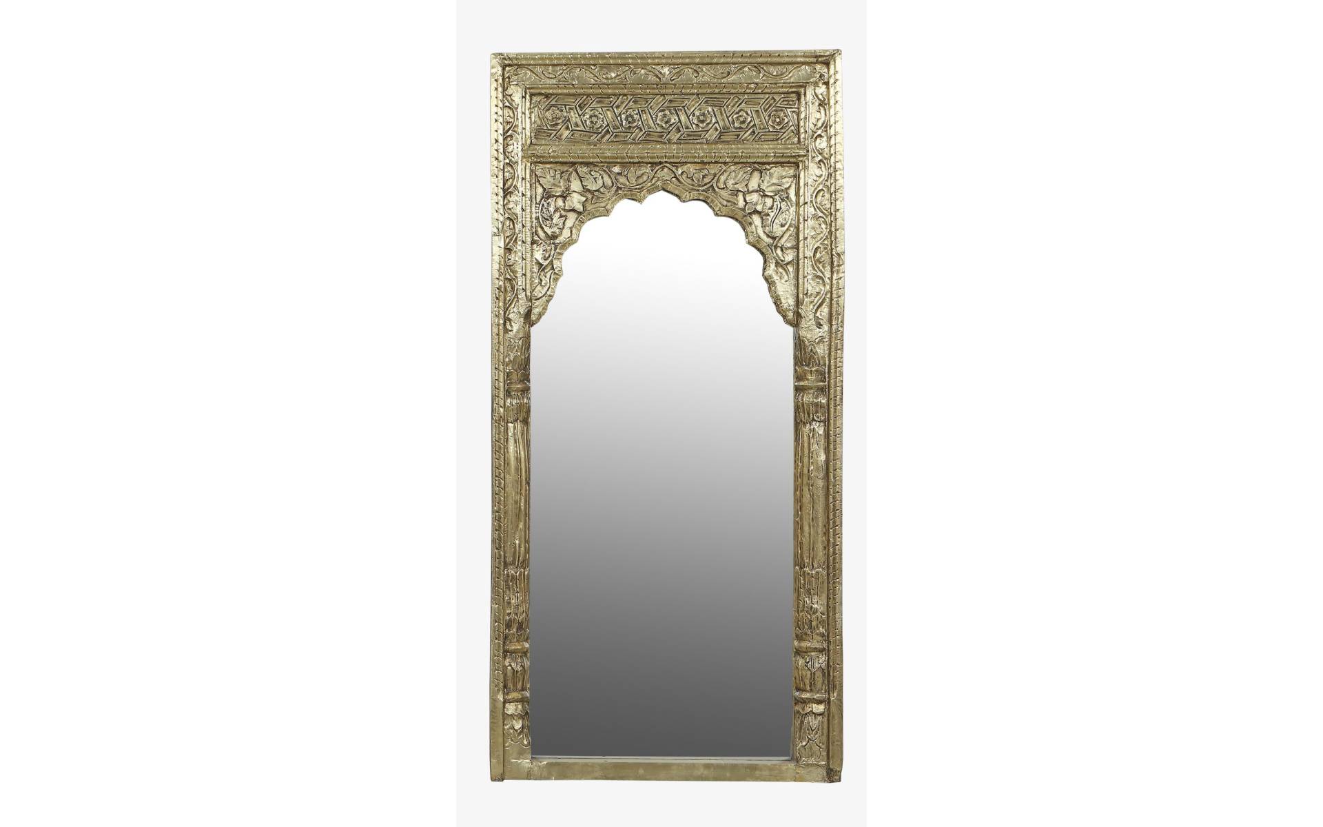 Zrkadlo vo ráme z mangového dreva zdobenom mosadzným kovaním, 74x11x154cm