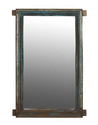 Zrkadlo v starom ráme z teakového dreva, ručne vyrezávanom, 80x10x130cm