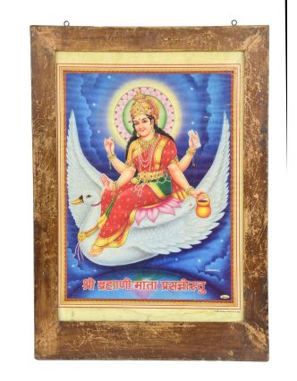 Starý obraz v teakovom ráme, Šrí Brahmi Mata, 42x2x60cm