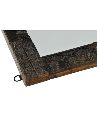 Zrkadlo v ráme z teakového dreva zdobené starými raznicami, 30x3x38cm