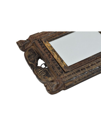 Starý rám so zrkadlom z teakového dreva, ručne vyrezávaný, 38x5x49cm
