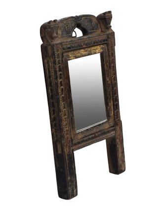 Starý rám so zrkadlom z teakového dreva, ručne vyrezávaný, 38x5x49cm
