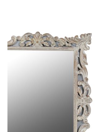 Zrkadlo v ráme z mangového dreva, ručne vyrezávané, biela patina, 102x3x129cm