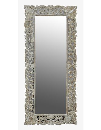 Zrkadlo v ráme z mangového dreva, ručne vyrezávané, biela patina, 72x3x170cm