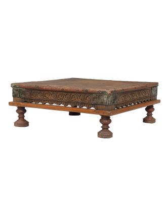 Starožitný čajový stolík z teakového dreva, 60x60x24cm