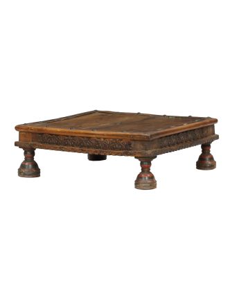 Starožitný čajový stolík z teakového dreva, 40x40x15cm