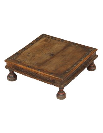 Starožitný čajový stolík z teakového dreva, 40x40x15cm