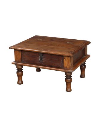 Starý čajový stolík z teakového dreva s odklápacou doskou, 51x45x30cm