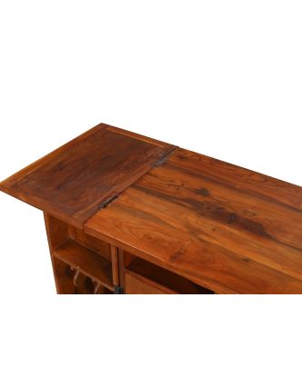 Barový pult z mangového dreva, rozkladacie, mosadzné kovanie, 72x52x92cm