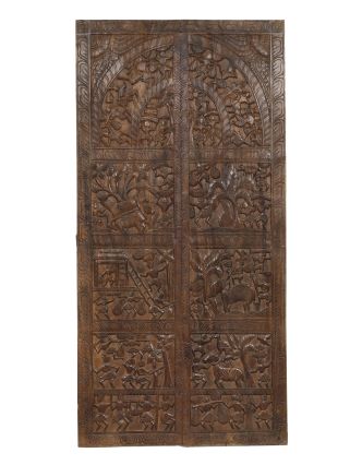 Drevený panel veľkosti dverí, ručne vyrezaný z mangového dreva, 90x3x183cm