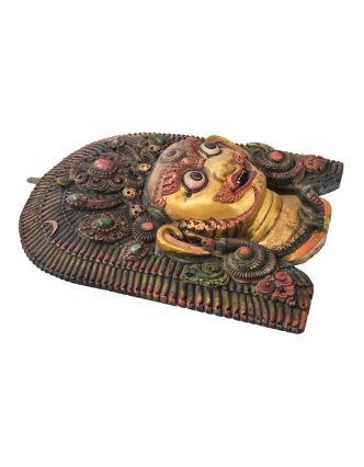 Drevená maska, Bhairab, antik, ručne maľovaná, 42x12x44cm