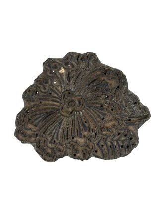 Antik drevená raznica na tlač prehozov s motívom floral, block print, 14x7x13cm