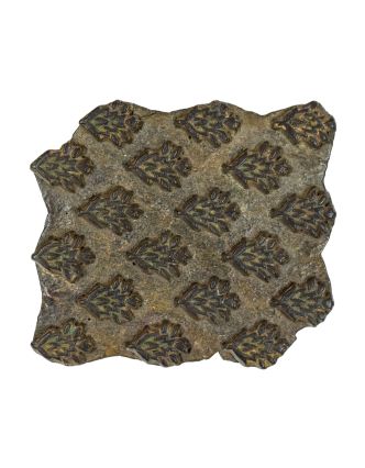 Antik drevená raznica na tlač prehozov s motívom floral, block print, 14x7x16, 5cm